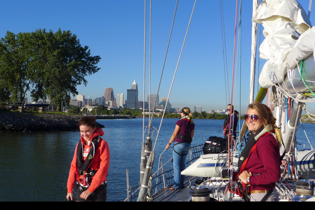 Maddie, right and the rest of the crew leave Cleveland in their wake as they sail across Lake Erie!