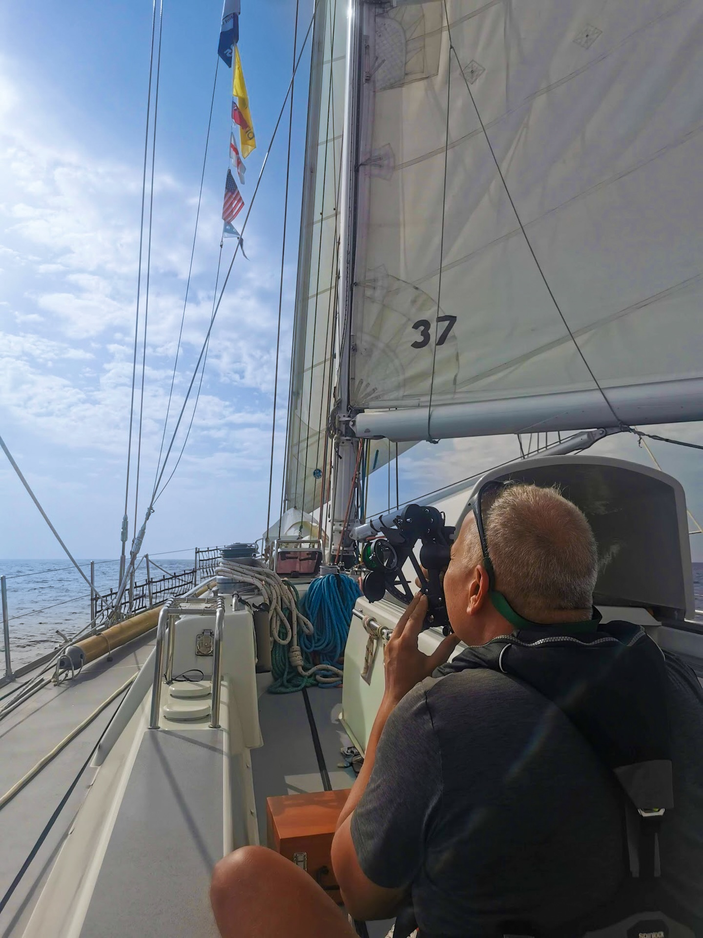 Not just sailing - learning the skills that have guided mariners for centuries.

Guest crew practicing sunsights on a dreamy day at sea!

#celestialnavigation #sailinglife #sailor #panexplore