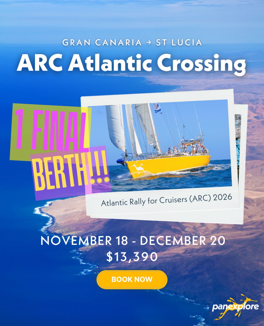 ✨ Massive Sailing Opportunity! Due to a last minute cancellation, we’ve got ONE berth left on SV Sea Dragon to join the crew and cross the Atlantic Ocean with the @arc_rally ! 

📅 Nov 18 - Dec 20 2026
🌍 Starts in Las Palmas, Gran Canaria - ends in Rodney Bay, St Lucia
💰 USD 13,390 - al inclusive, exc. flights and shore accommodation 

DM us or BOOK NOW ON OUR WEBSITE www.panexplore.com

🏃‍♂️ first come, first serve basis!